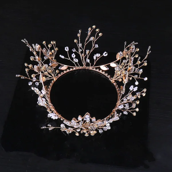 Classy Gold Tiara Bridal Hair Accessories 2020 Metal Beading Crystal Rhinestone Wedding Accessories