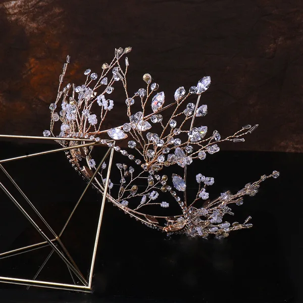 Classy Gold Tiara Bridal Hair Accessories 2020 Metal Beading Crystal Rhinestone Wedding Accessories