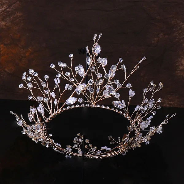 Classy Gold Tiara Bridal Hair Accessories 2020 Metal Beading Crystal Rhinestone Wedding Accessories