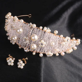 Chic Beautiful Gold Hair Hoop Wedding Headpieces 2020 Metal Crystal Pearl Earrings Bridal Jewelry Bridal Hair Accessories