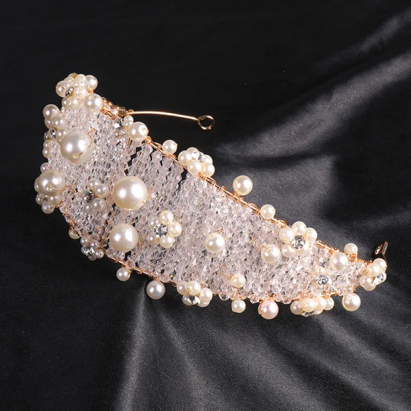 Chic / Belle Doré Cerceau de cheveux Mariage Accessoire Cheveux 2020 Métal Cristal Perle Boucles D'Oreilles Bijoux Mariage Accessoire Cheveux Mariage