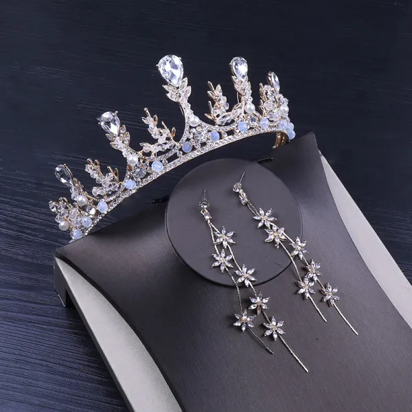 Classy Silver Bridal Jewelry 2020 Metal Pearl Rhinestone Tiara Earrings Bridal Hair Accessories