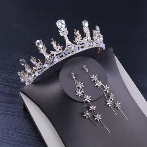 Stilig Sølv Brudesmykker 2020 Metall Perle Rhinestone Tiara Øredobber Har Tilbehor