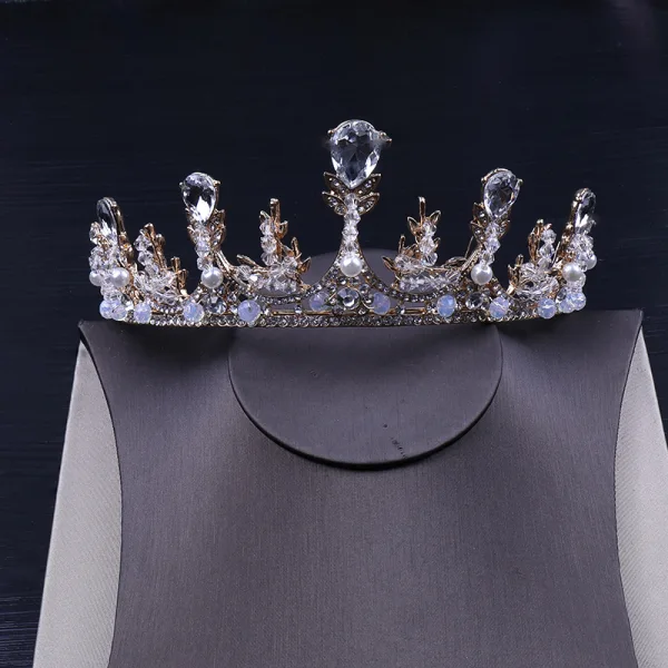 Elegancka Srebrny Biżuteria Ślubna 2020 Metal Perła Rhinestone Tiara Kolczyki Ozdoby Do Włosów Ślubne