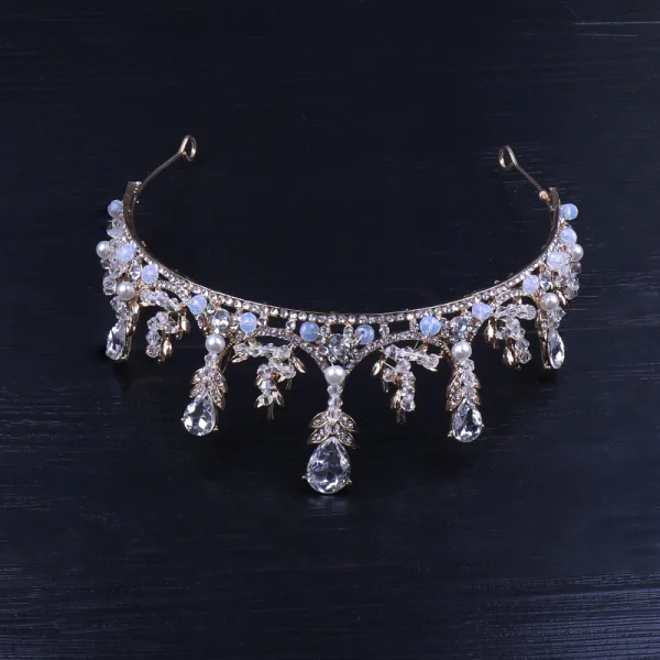 Elegancka Srebrny Biżuteria Ślubna 2020 Metal Perła Rhinestone Tiara Kolczyki Ozdoby Do Włosów Ślubne