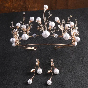 Chic Belle Doré Bijoux Mariage 2020 Métal Faux Diamant Perle Boucles D 039 Oreilles Tiare Accessoire Cheveux Mariage