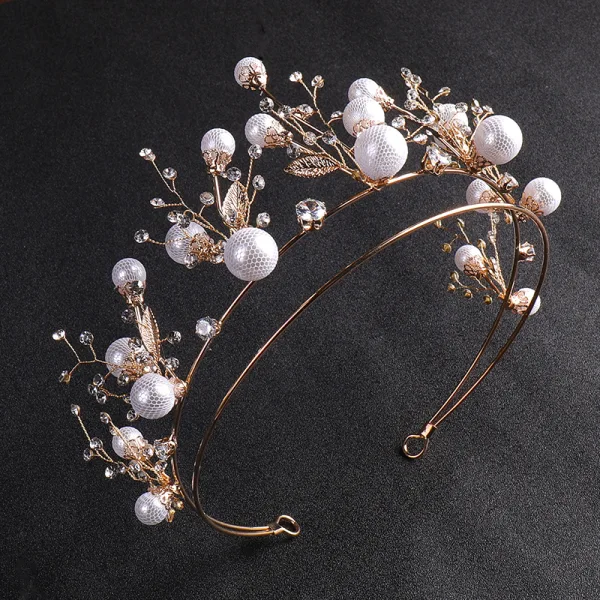 Chic / Beautiful Gold Bridal Jewelry 2020 Metal Rhinestone Pearl Earrings Tiara Bridal Hair Accessories