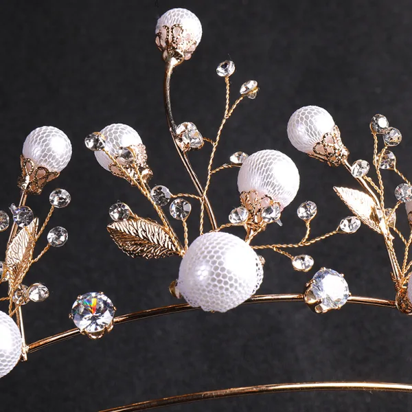 Chic / Beautiful Gold Bridal Jewelry 2020 Metal Rhinestone Pearl Earrings Tiara Bridal Hair Accessories
