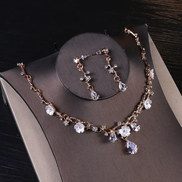 Vintage / Originale Doré Bijoux Mariage 2020 Métal Faux Diamant Boucles D'Oreilles Tiare Accessoire Cheveux Mariage
