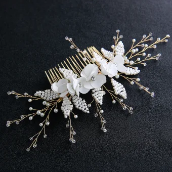 Chic Beautiful Gold Hair Comb 2020 Metal Beading Pearl Flower Bridal Hair Accessories