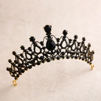 Vintage Retro Baroque Black Rhinestone Tiara 2020 Metal Bridal Hair Accessories