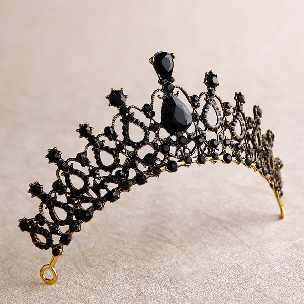 Vintage / Retro Baroque Black Rhinestone Tiara 2020 Metal Bridal Hair Accessories