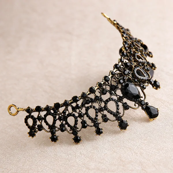 Vintage / Retro Baroque Black Rhinestone Tiara 2020 Metal Bridal Hair Accessories