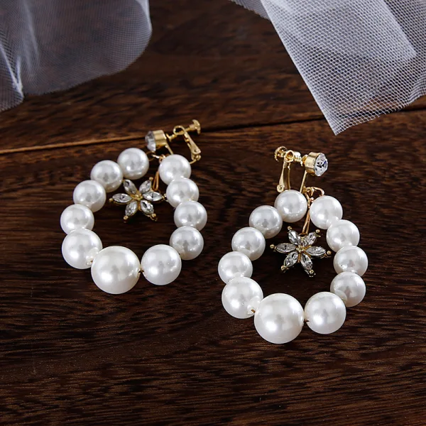 Chic / Beautiful Ivory Pearl Wedding Headbands 2020 Lace-up Earrings Headpieces Bridal Jewelry