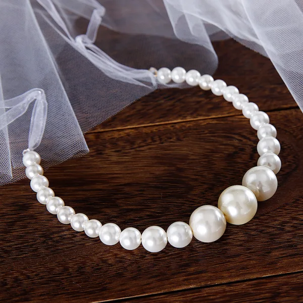 Chic / Beautiful Ivory Pearl Wedding Headbands 2020 Lace-up Earrings Headpieces Bridal Jewelry
