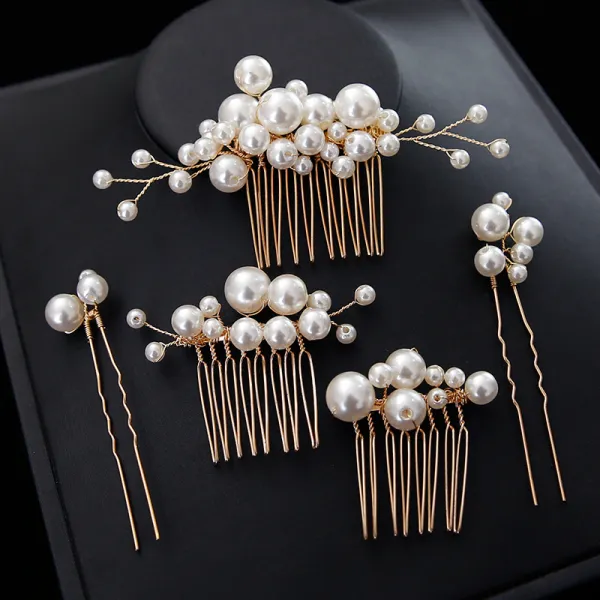 Charming Gold Hair Comb Wedding Headpieces 2020 Metal Pearl Bridal Hair Accessories