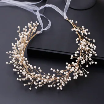 Fabulous Gold Headbands Bridal Hair Accessories 2020 Alloy Lace Up Pearl Wedding Headpieces