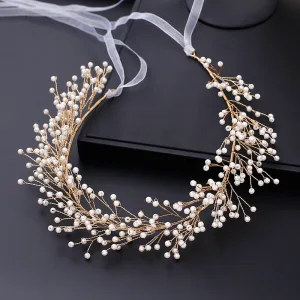 Fabelhaft Gold Stirnbänder Haarschmuck Braut 2020 Legierung Schnüren Perle Hochzeit Kopfschmuck