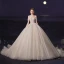 Luxury / Gorgeous Champagne Bridal Wedding Dresses 2020 Ball Gown Off-The-Shoulder Short Sleeve Backless Beading Glitter Tulle Chapel Train Ruffle