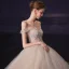 Luxury / Gorgeous Champagne Bridal Wedding Dresses 2020 Ball Gown Off-The-Shoulder Short Sleeve Backless Checked Tulle Appliques Lace Beading Chapel Train