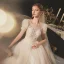 Style Victorien Champagne La Mariée Robe De Mariée 2020 Robe Boule Transparentes Encolure Dégagée Gonflée Manches Courtes Dos Nu Perlage Paillettes Chapel Train Volants