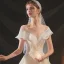 Chic / Belle Champagne La Mariée Robe De Mariée 2020 Robe Boule Transparentes Encolure Dégagée Manches Courtes Dos Nu Appliques En Dentelle Paillettes Perlage Cristal Chapel Train Volants
