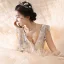 Étourdissant Champagne La Mariée Robe De Mariée 2020 Robe Boule Transparentes Col v profond Détachable Sans Manches Dos Nu Appliques Paillettes Perlage Royal Train Volants en Cascade