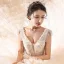 Étourdissant Champagne La Mariée Robe De Mariée 2020 Robe Boule Transparentes Col v profond Détachable Sans Manches Dos Nu Appliques Paillettes Perlage Royal Train Volants en Cascade