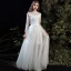 Modest / Simple Summer White Beach Wedding Dresses 2020 A-Line / Princess Scoop Neck Long Sleeve Appliques Lace Floor-Length / Long Ruffle