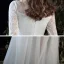 Modest / Simple Summer White Beach Wedding Dresses 2020 A-Line / Princess Scoop Neck Long Sleeve Appliques Lace Floor-Length / Long Ruffle