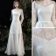 Modest / Simple Summer White Beach Wedding Dresses 2020 A-Line / Princess Scoop Neck Long Sleeve Appliques Lace Floor-Length / Long Ruffle