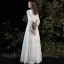 Affordable White Lace Outdoor / Garden Wedding Dresses 2020 Empire V-Neck Long Sleeve Floor-Length / Long