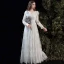 Affordable White Lace Outdoor / Garden Wedding Dresses 2020 Empire V-Neck Long Sleeve Floor-Length / Long