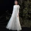 Affordable White Lace Outdoor / Garden Wedding Dresses 2020 Empire V-Neck Long Sleeve Floor-Length / Long