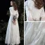 Affordable White Lace Outdoor / Garden Wedding Dresses 2020 Empire V-Neck Long Sleeve Floor-Length / Long