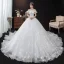 Schöne Weiß Hochzeits Brautkleider / Hochzeitskleider 2020 Ballkleid Off Shoulder Kurze Ärmel Star Rückenfreies Applikationen Spitze Perlenstickerei Kathedrale Schleppe Rüschen