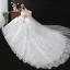 Schöne Weiß Hochzeits Brautkleider / Hochzeitskleider 2020 Ballkleid Off Shoulder Kurze Ärmel Star Rückenfreies Applikationen Spitze Perlenstickerei Kathedrale Schleppe Rüschen