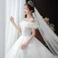 Schöne Weiß Hochzeits Brautkleider / Hochzeitskleider 2020 Ballkleid Off Shoulder Kurze Ärmel Star Rückenfreies Applikationen Spitze Perlenstickerei Kathedrale Schleppe Rüschen