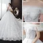 Schöne Weiß Hochzeits Brautkleider / Hochzeitskleider 2020 Ballkleid Off Shoulder Kurze Ärmel Star Rückenfreies Applikationen Spitze Perlenstickerei Kathedrale Schleppe Rüschen
