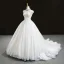 Luxus / Herrlich Weiß Hochzeits Brautkleider / Hochzeitskleider 2020 Ballkleid Durchsichtige Stehkragen Ärmellos Rückenfreies Handgefertigt Perlenstickerei Glanz Tülle Kapelle-Schleppe Rüschen