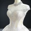 Luxus / Herrlich Weiß Hochzeits Brautkleider / Hochzeitskleider 2020 Ballkleid Durchsichtige Stehkragen Ärmellos Rückenfreies Handgefertigt Perlenstickerei Glanz Tülle Kapelle-Schleppe Rüschen