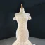 Luxury / Gorgeous Red Carpet Champagne Evening Dresses  2020 Trumpet / Mermaid Off-The-Shoulder Short Sleeve Appliques Lace Handmade  Beading Court Train Backless Formal Dresses