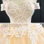 Luxury / Gorgeous Red Carpet Champagne Evening Dresses  2020 Trumpet / Mermaid Off-The-Shoulder Short Sleeve Appliques Lace Handmade  Beading Court Train Backless Formal Dresses