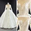 Best Ivory Outdoor / Garden Wedding Dresses 2020 Ball Gown See-through Scoop Neck Long Sleeve Backless Appliques Lace Floor-Length / Long Ruffle