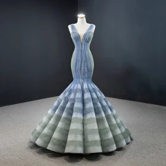 Fabulous Ocean Blue Sage Green Red Carpet Evening Dresses 2020 Trumpet Mermaid See Through Deep V Neck Sleeveless Floor Length Long Ruffle Backless Formal Dresses