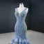 Fabulous Ocean Blue Sage Green Red Carpet Evening Dresses  2020 Trumpet / Mermaid See-through Deep V-Neck Sleeveless Floor-Length / Long Ruffle Backless Formal Dresses