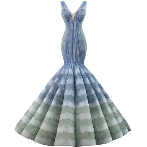 Fabulous Ocean Blue Sage Green Red Carpet Evening Dresses  2020 Trumpet / Mermaid See-through Deep V-Neck Sleeveless Floor-Length / Long Ruffle Backless Formal Dresses