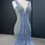 Fabulous Ocean Blue Sage Green Red Carpet Evening Dresses  2020 Trumpet / Mermaid See-through Deep V-Neck Sleeveless Floor-Length / Long Ruffle Backless Formal Dresses