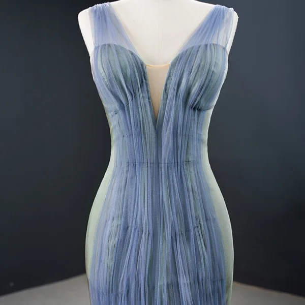 Fabulous Ocean Blue Sage Green Red Carpet Evening Dresses  2020 Trumpet / Mermaid See-through Deep V-Neck Sleeveless Floor-Length / Long Ruffle Backless Formal Dresses