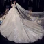 Charming Champagne Organza Bridal Wedding Dresses 2020 Ball Gown Off-The-Shoulder Short Sleeve Backless Glitter Tulle Cathedral Train Ruffle